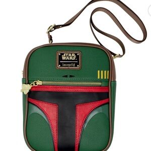 Loungefly Star Wars Green and Red Messenger Bag Boba Fett Faux Leather Pre-Loved
